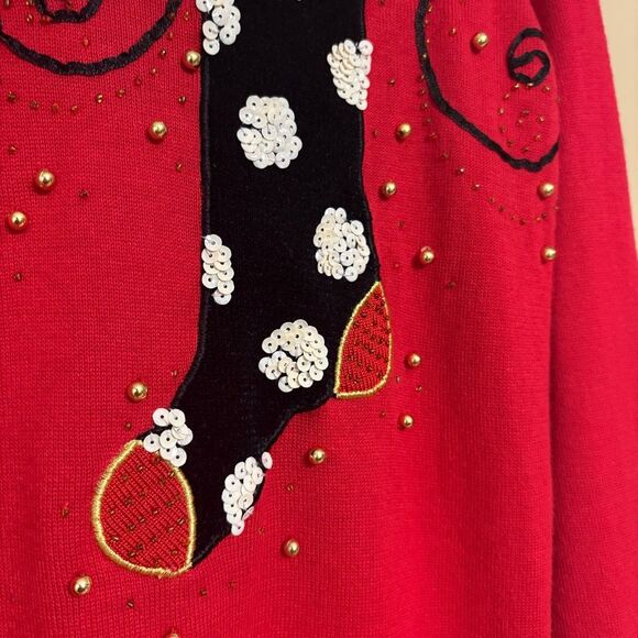 The Collective Works of Berek 2 Red Beaded Stocking Christmas Sweater Small - Picture 4 of 9